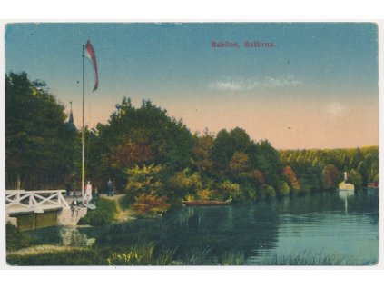 15 - Domažlicko, Babylon, Baštírna, oživená partie u rybníku, cca 1920