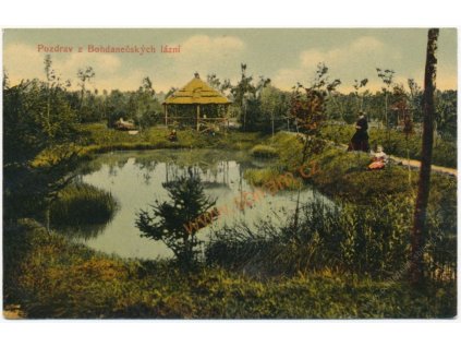 44 - Pardubicko, Lázně Bohdaneč, partie u rybníka, cca 1908