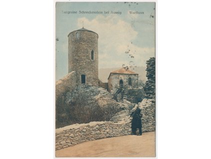 69 - Ústí nad Labem, oživená partie u zříceniny hradu Střekov, cca 1920