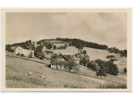 66 - Trutnovsko, Krkonoše, Strážné, oživená partie na louce, cca 1954