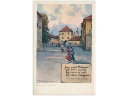 50 - Praha-východ, Stará Boleslav, oživená partie, F. Engelmüller, cca 1909
