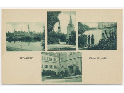 53 - Přerovsko, Tovačov, 4 okénkový záběr zámeckých partií, cca 1930