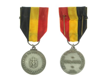 Belgie, AE pamětní medaile obce Erquelinnes, 1914-1964, stuha, stav 1/1/1
