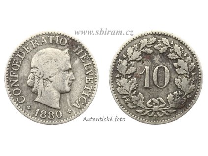 Švýcarsko, mince 10 Rappen, 1880, stav 2/2...viz autentické foto