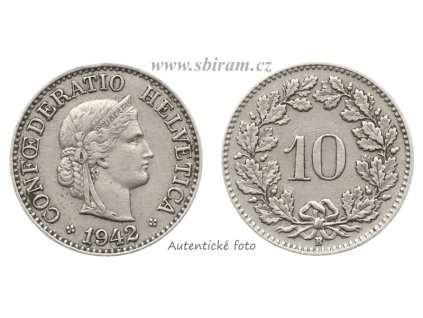 Švýcarsko, mince 10 Rappen, 1942, stav 1/1...viz autentické foto