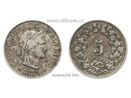 Švýcarsko, mince 5 Rappen, 1879, stav 2/2...viz autentické foto