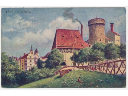 64 - Tábor, oživená partie u hradu Kotnov, cca 1924