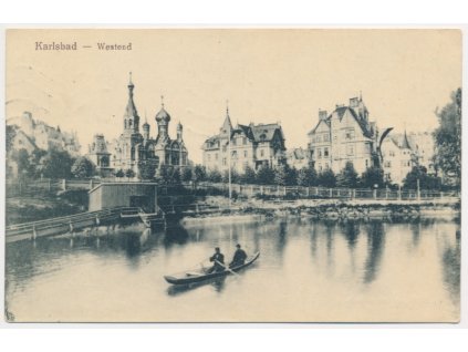 25 - Karlovy Vary (Karlsbad), Westend, oživená partie s loďkou, cca 1923