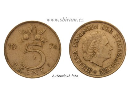 Nizozemsko, mince 5 Cents, 1974, stav 1/1...viz autentické foto