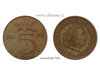 Nizozemsko, mince 5 Cents, 1970, stav 1/1...viz autentické foto