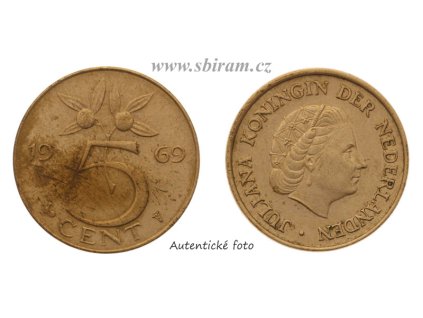 Nizozemsko, mince 5 Cents, 1969, stav 1/1...viz autentické foto