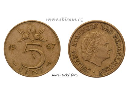 Nizozemsko, mince 5 Cents, 1967, stav 1/1...viz autentické foto