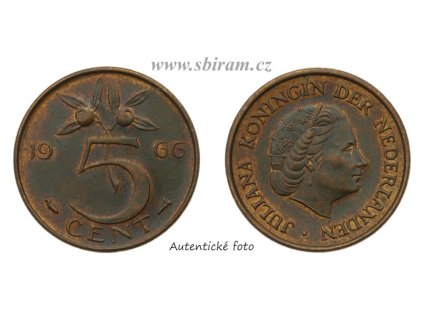 Nizozemsko, mince 5 Cents, 1966, stav 1/1...viz autentické foto