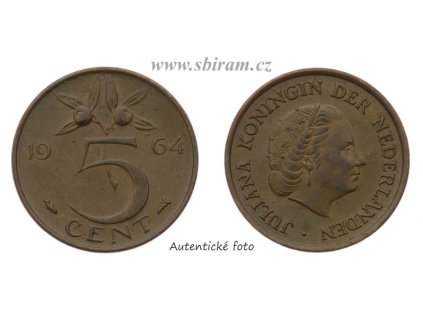 Nizozemsko, mince 5 Cents, 1964, stav 1/1...viz autentické foto