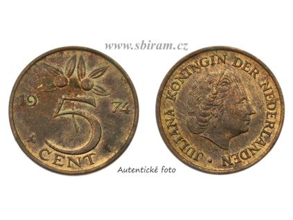 Nizozemsko, mince 5 Cents, 1974, stav 1/1...viz autentické foto
