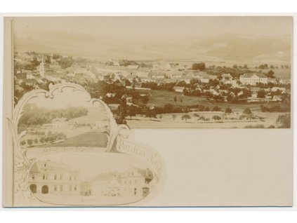 01 - Benešovsko, Votice, 3 záběrová koláž, Nádraží, Náměstí..., cca 1906