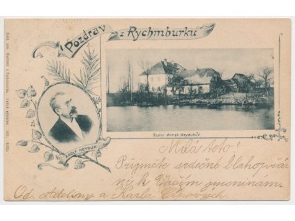 10 - Chrudimsko, Rychmburk - Předhradí, koláž, Rodný domek A. Heyduka, 1902