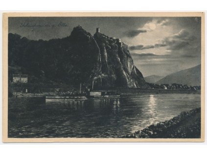 69 - Ústí nad Labem, Střekov, Schreckenstein, partie za soumraku, 1929