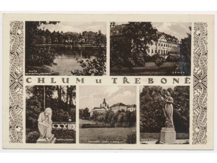 24 - Jindřichohradecko, Chlum u Třeboně, 5-ti záběrová koláž zámku a parku, cca 1933