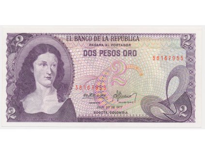 Kolumbie, 2 Pesos Oro, 1977, stav UNC