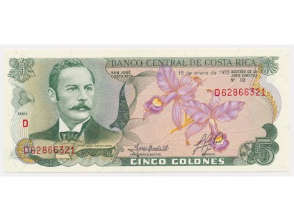 Kostarika, 5 Colones, 1992, stav UNC