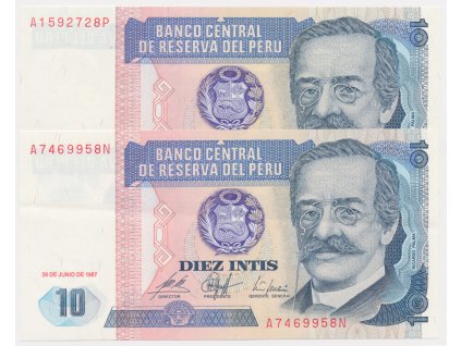 Peru, 2x 10 Intis, 1987, stavy UNC a 1