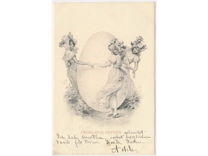 Veselé Velikonoce, 3 děvčata a velikonoční vejce, Fröhliche Ostern!, 1901