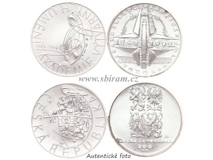 ČR, 200 Kč + 200 Kč, 1999, NATO + AVU, u NATO oxidační skvrnky na okraji, jinak stavy 0/0