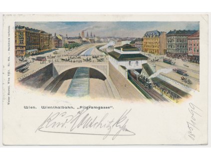 Rakousko, Vídeň (Wien), Wienthalbahn, "Pilgramgasse", cca 1899