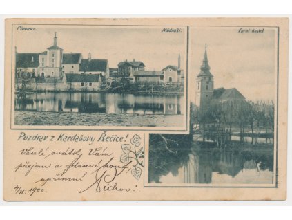 24 - Jindřichohradecko, Kardašova Řečice, 2 záběrová koláž, mj. Pivovar, 1900