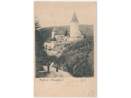 55 - Rakovnicko, Křivoklát, oživená partie na cestičce k hradu, cca 1903