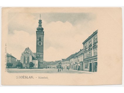 64 - Táborsko, Soběslav, oživená partie z náměstí, cca 1904