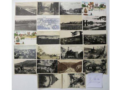 ČSR, sestava 22-ti ks III. místopisných pohlednic do roku cca 1938, pestré ...