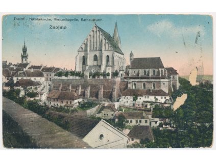74 - Znojmo, pohled na město, kostel, radnice..., cca 1914