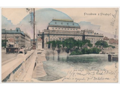 49 - Praha, koláž, Nový most cís. Františka a Národní divadlo, ca 1902