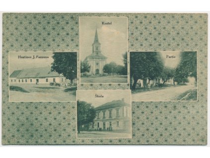 52 - Prostějovsko, Vrchoslavice, 4 okénková koláž, mj. Hostinec..,1918