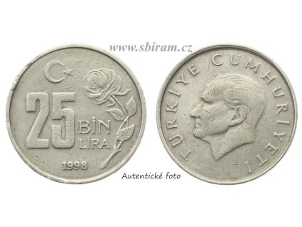 Turecko, mince 25 Lira, 1998, stav 1/1...viz autentické foto