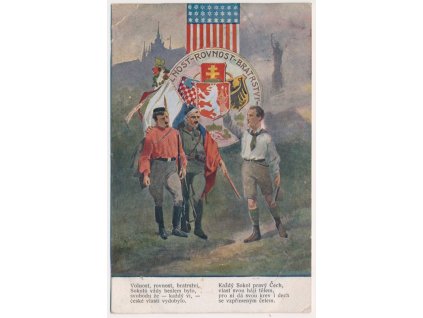 Sokol, "Volnost, rovnost, bratrství...", cca 1919, vada-lom v levém horním růžku