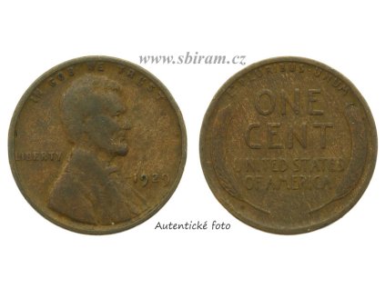 USA, mince 1 Cent, 1929, oběhový stav...viz autentické foto