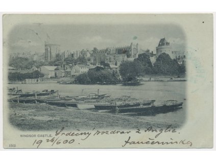 Anglie, Windsor Castle, pohled od řeky, loďky..., cca 1900