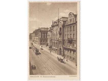 Polsko, Wroclaw, Ul. Świerczewskiego, oživená ulice, tramvaje..., cca 1919