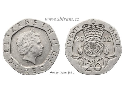 Velká Británie, mince 20 Pence, 2002, stav 1/1...viz autentické foto