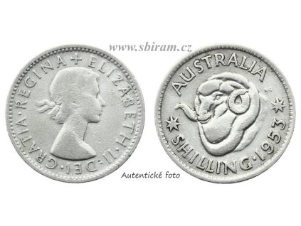 Austrálie, Ag (stříbrná) mince 1 Shilling, 1953, stav 2/1...viz autentické foto