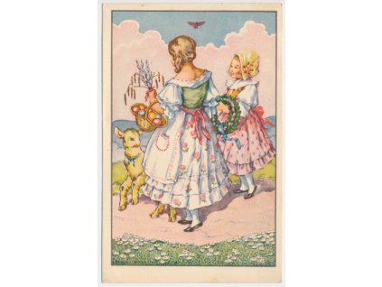 Velikonoční přání, Dívky v krojích na procházce, cca 1938