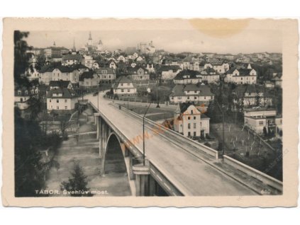 64 - Táborsko, Tábor, pohled přes Švehlův most na město, cca 1940