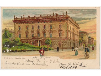 04 - Brno, oživená partie před "Besedním domem", cca 1899