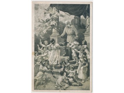 František Josef I., Jeho veličenstvo a děti o Dětském dni, cca 1913, vada - lom