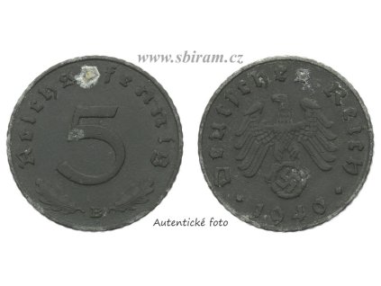 Německo, mince 5 Reichspfennig, 1940 B, stav 1/1