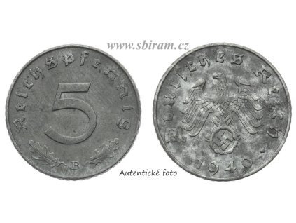 Německo, mince 5 Reichspfennig, 1940 B, stav 1/1
