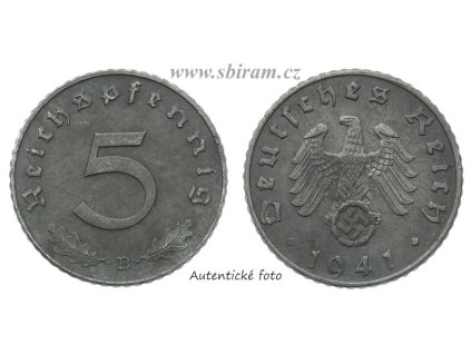 Německo, mince 5 Reichspfennig, 1941 B, stav 1/1